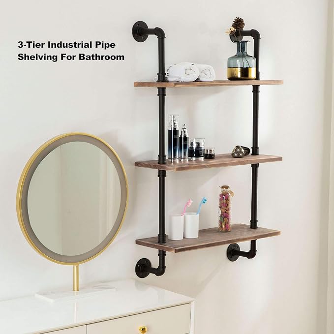 ROGMARS 3-Tier Real Pine Wood Floating Shelf, 20x7.87x41.3in, Industrial Retro - Image 4