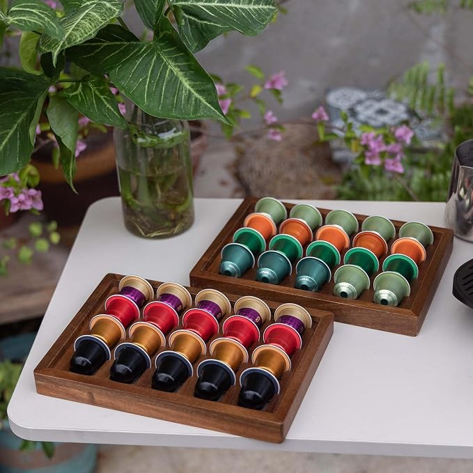 2 PCS Acacia Wood Coffee Pod Holder Tray Compatible - Image 5