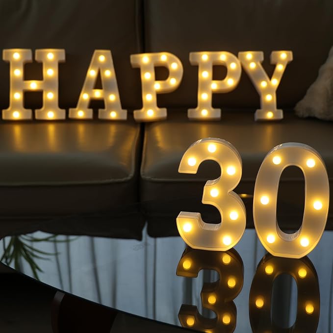 Light Up 30 Number Lights, Warm White Decorative LED Light Up Numbers, Battery - Image 5