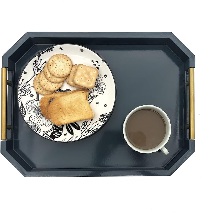 Serving Tray with Polished Metal Handles, Hexagon Coffee Table Tray, Modern - Image 6