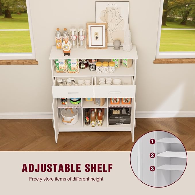 Coffee Bar Cabinet with Storage, 2 Doors and Adjustable Shelves, Freestanding - Image 4