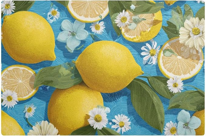 Summer Wave Lemons Daisy Coffee Mat Coffee Bar Maker Backed Absorbent Nonslip by QwThum