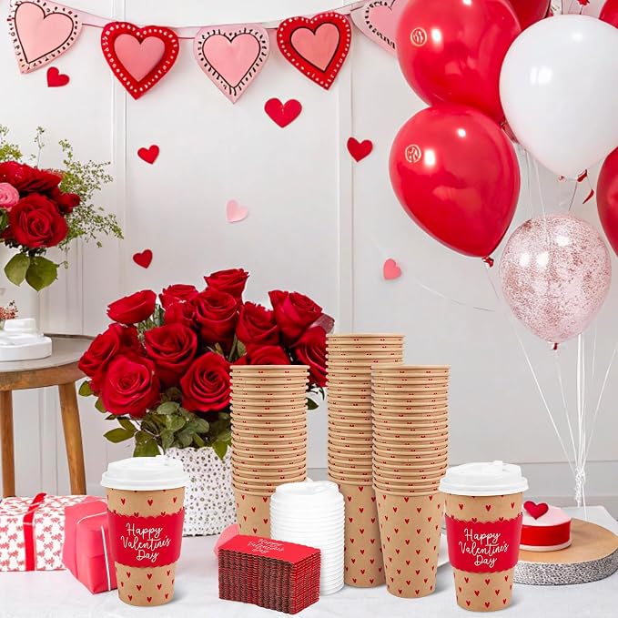 Whaline 50 Pcs 16 Oz Happy Valentine' s Day Disposable Coffee Cups - Image 5
