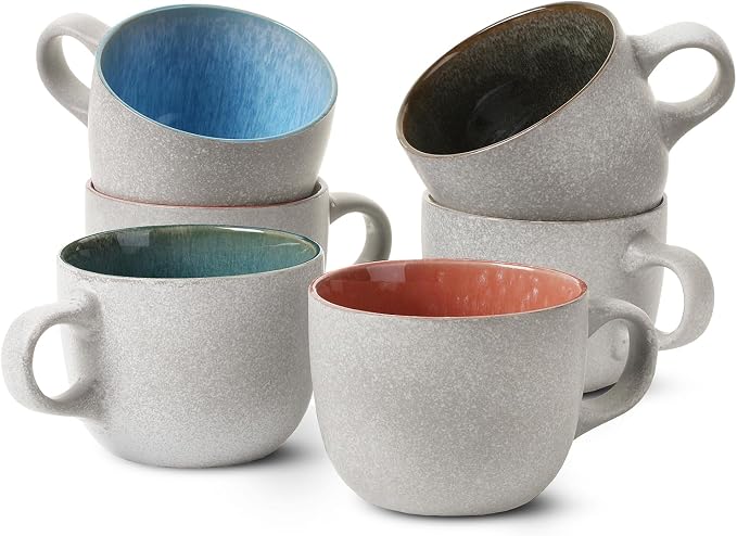 BTaT- Porcelain Coffee Mugs Set, 14 oz, 6 Pack, Ceramic Coffee Mugs, Matte by BrewToATea