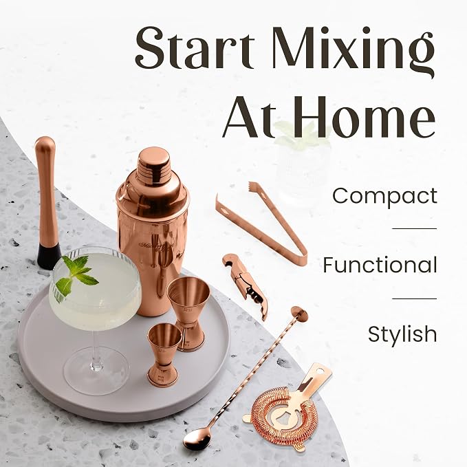 Mixology & Craft Rustic Cocktail Shaker Set – Includes Wood Stand, Complete - Image 6