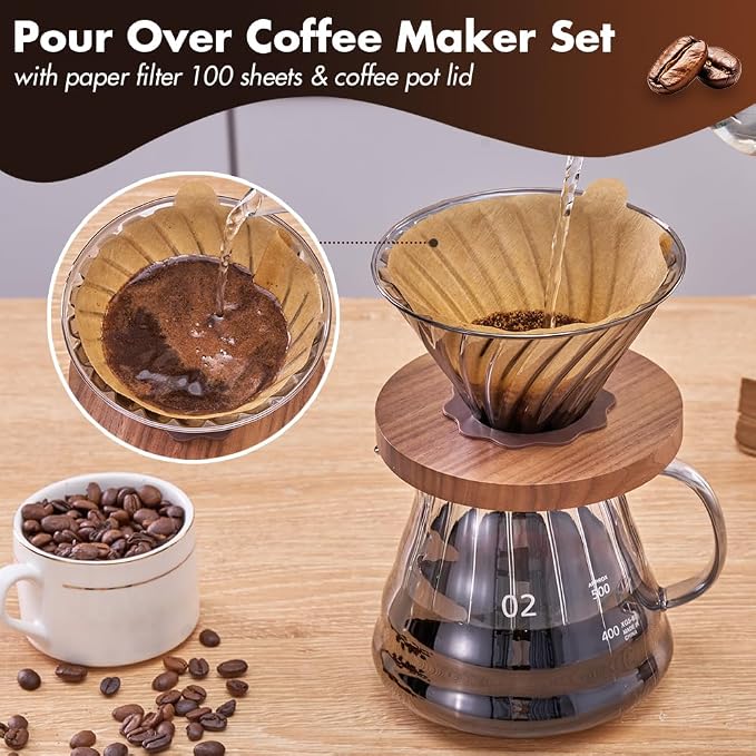 Glass Pour Over Coffee Maker, Glass Pour Over Drip Coffee Maker Set - Image 3