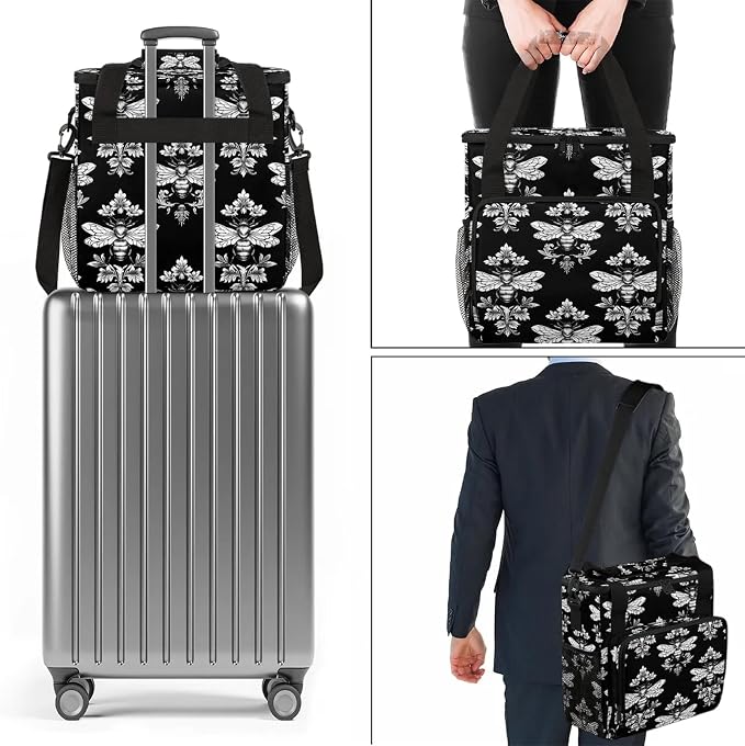 Black Bee Coffee Maker Carring Bag, Large Insulated Storage Organizer Case Tote - Image 7