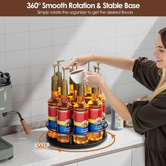 Nuovoware 9 Bottles Rotating Coffee Syrup Rack, Syrup Rack Organizer Carbon - Image 5