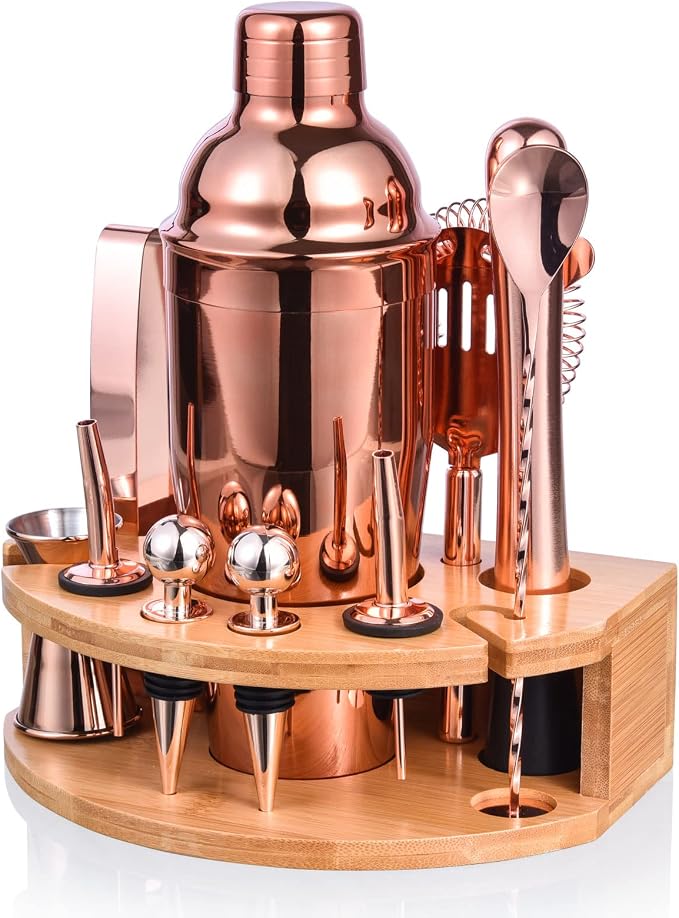 Bartender Kit with Stylish Bamboo Stand, 12 Piece 25oz Cocktail Shaker Set by Esmula