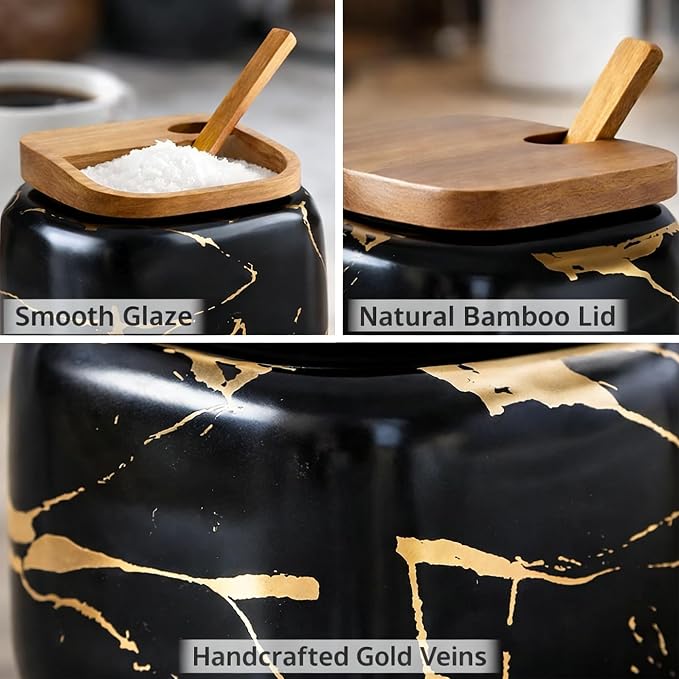 2 Sets of Marble Ceramic Sugar Bowl Ceramic Seasoning Jars - Image 5