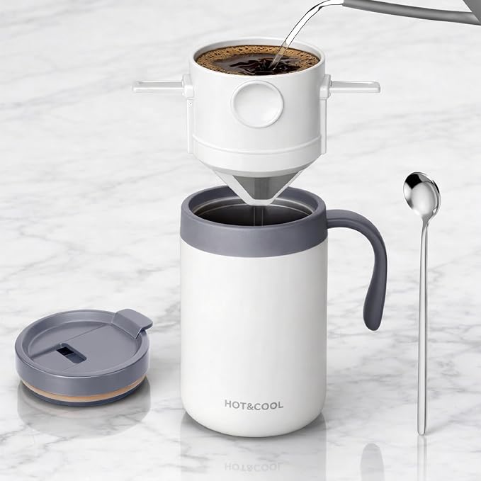 Pour Over Coffee Maker Set 16oz Stainless Steel Insulated Mug Foldable Filter by Unknown