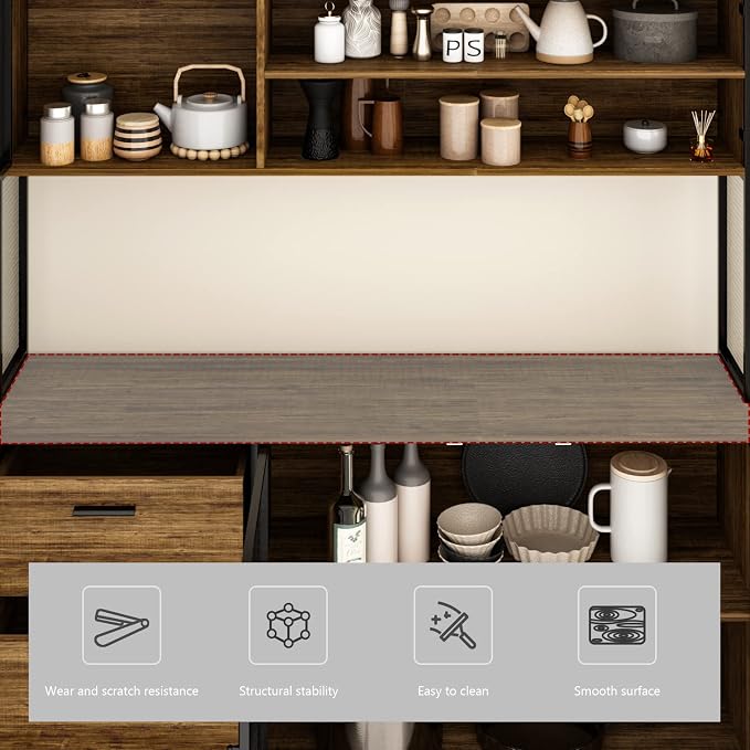 AGOTENI Large Kitchen Hutch Cabinet, Storage Cupboard Pantry - Image 6
