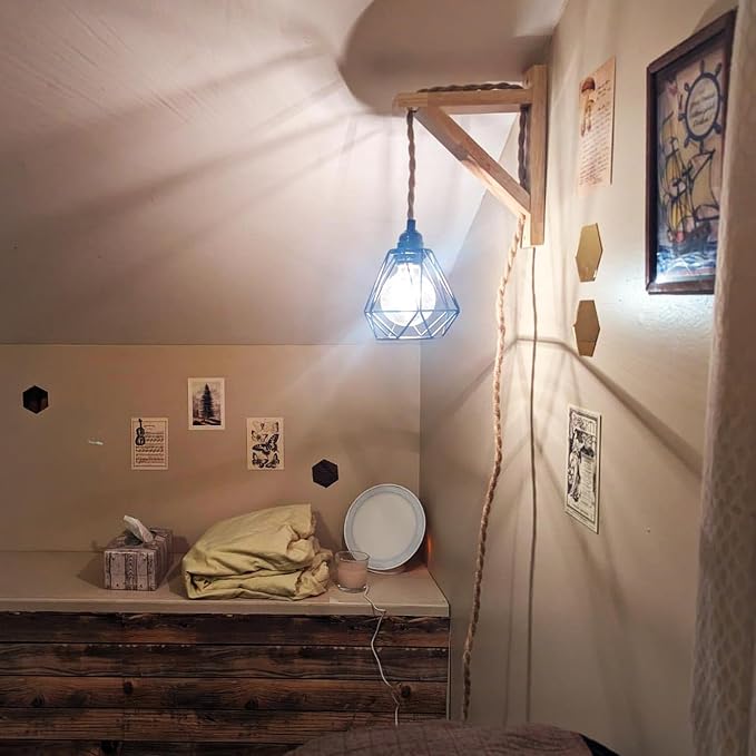 Frideko Wood Plug in Wall Sconces Set of Two, Hanging Lamps that Plug into Wall - Image 3
