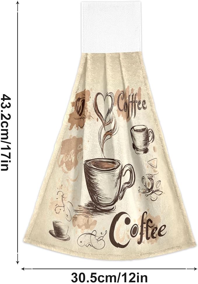 Coffee Bean Cups Kitchen Hanging Towel 12 x 17 In Cafe Theme Hearts Face Hand - Image 2