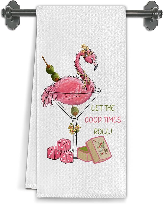 Pink Flamingo Mahjong Cocktail Kitchen Towels, Mah Jong Cocktail Lovers Gifts by Unknown