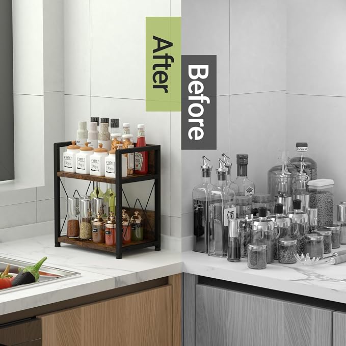 Aduanbang Coffee Bar Accessories Organizer, 2 Tier Wooden Kitchen Counter Shelf - Image 3