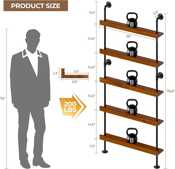 Wall Mounted Wine Rack with LED Light, LED Industrial Pipe Liquor Bar Shelves - Image 3