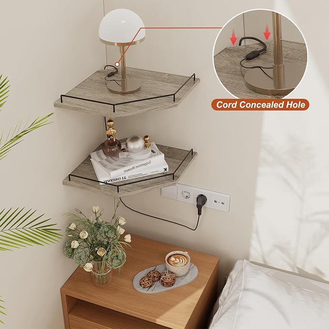 JJL Corner Shelf Wall Mounted, 12 Inches 2-Tier Floating Corner Shelf, Hexagon - Image 3