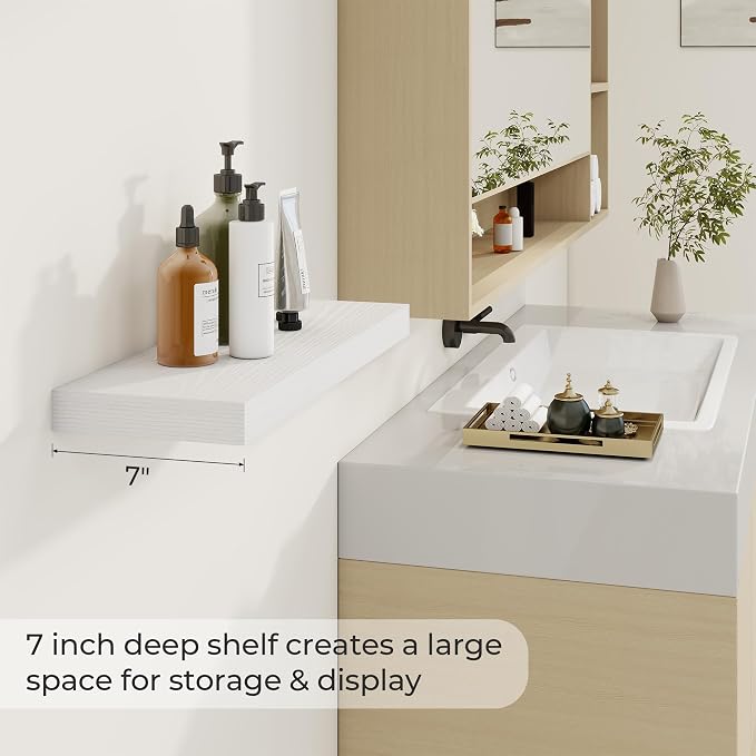 Dreamland 24 Inch Long Floating Shelves in White, 6.7 Inch Deep Floating Shelf - Image 3