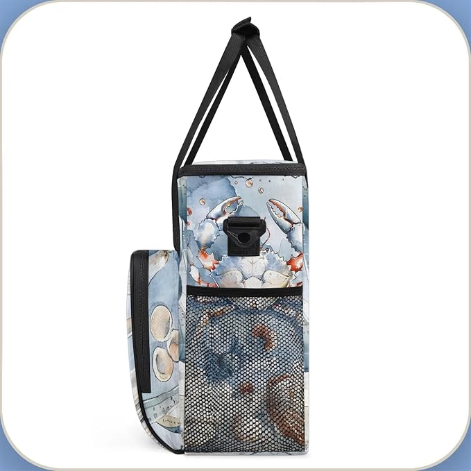 Nautical Coastal Crab Starfish Seashell Coffee Maker Carring Bag, Large - Image 4