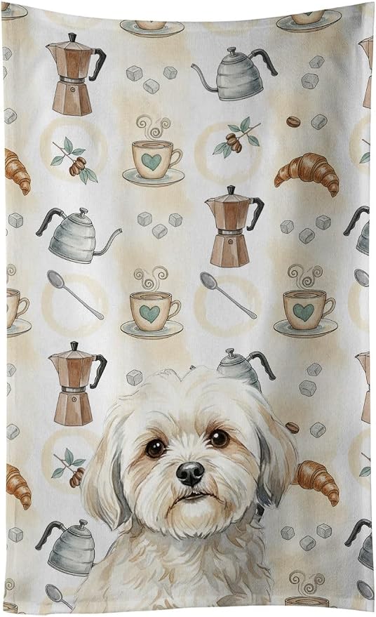Caroline's Treasures White Lhasa Apso Coffee Bar Kitchen Towel Velour Plush by CarolinesTreasures