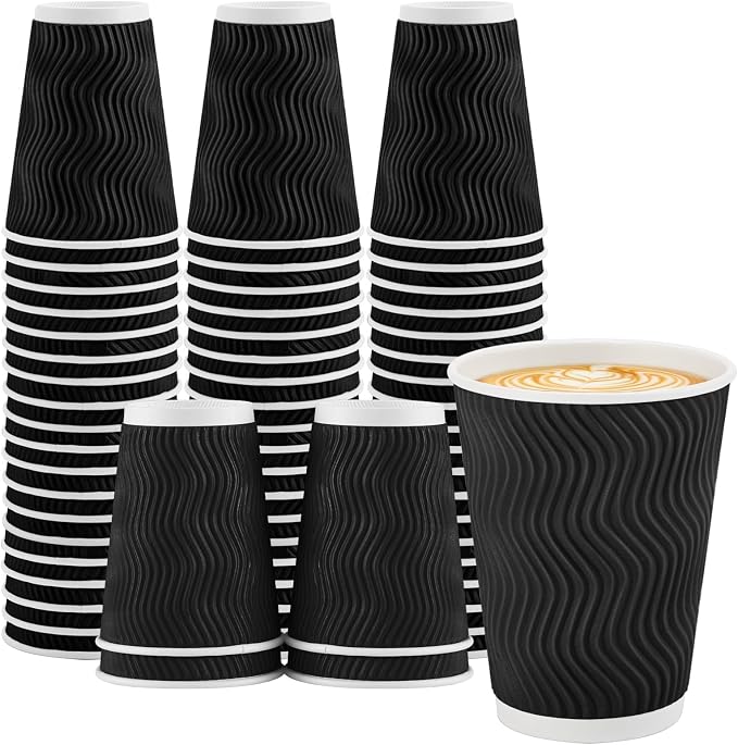 Lamosi Coffee Cups 12 oz 50 Pack, Corrugated Paper Cup 12 oz, Ripple Wall by BuyNow