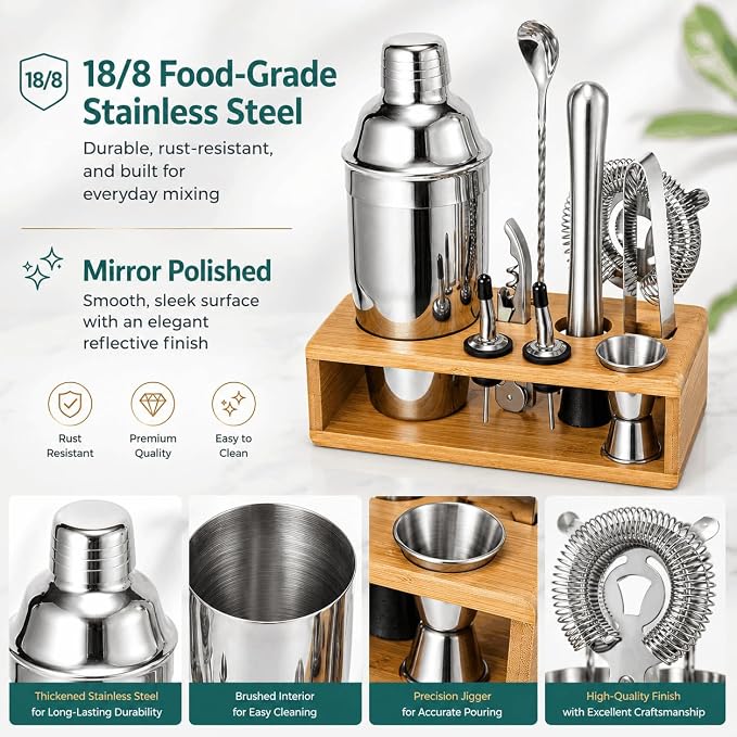 Cocktail Shaker Set, 18/8 Food-Grade Stainless Steel Mixology Bartender Kit - Image 3