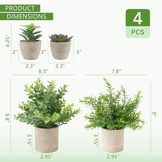 ALAGIRLS 4 Pack Small Fake Plants, Small Faux Plants in Pulp Pot, - Image 2
