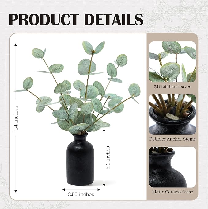 Artificial Eucalyptus Stems in Ceramic Vase - Image 3
