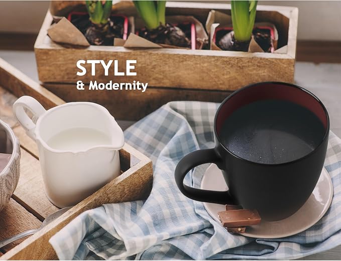 MIAMIO - Set of 6 Stoneware Coffee Mugs 12 Ounce/Cup Set - Le Papillon - Image 4