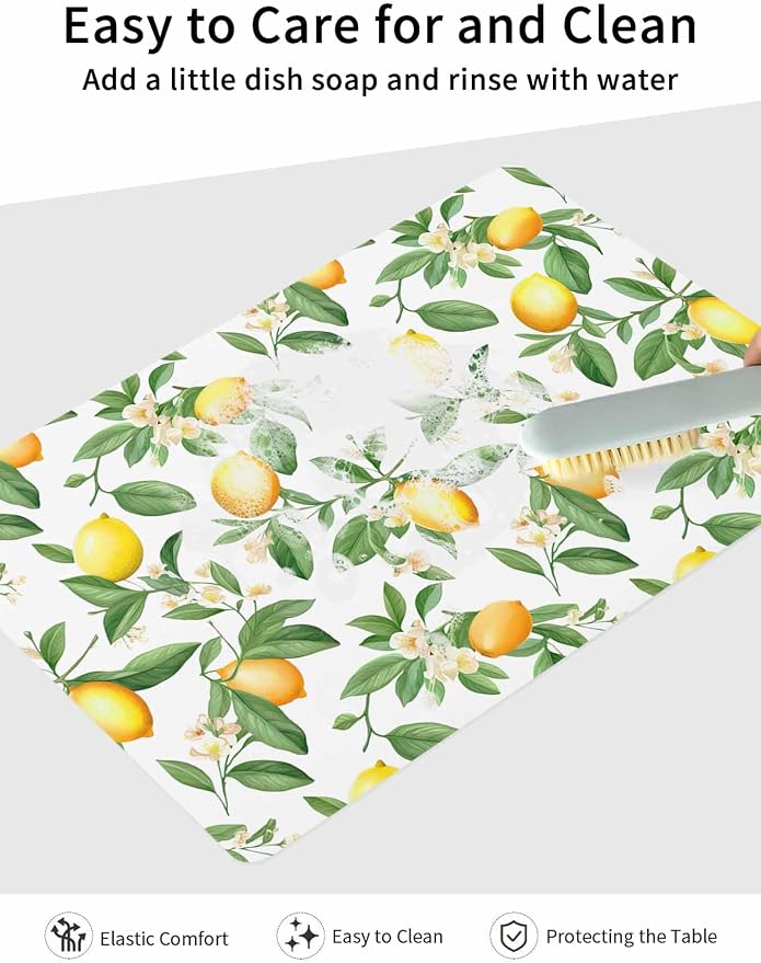 Lemon with Coffee Mat Green Leaves Flowers Absorbent Bar Mat - Image 7