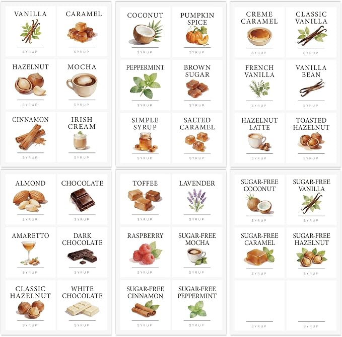 36PCS Decorative Coffee Syrup Labels, Elegant Art Design Waterproof Stickers by GSCWLD