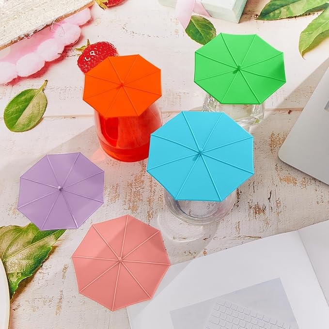 Patelai 6 Pcs Silicone Cup Covers 4.13 Inch Umbrella Coffee Cup Lid Reusable - Image 5