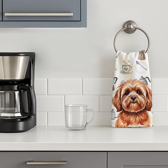 Caroline's Treasures Red Lhasa Apso Coffee Bar Kitchen Towel Velour Plush Front - Image 3
