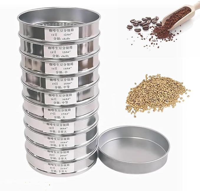 20 * 5cm Coffee Bean Grading Sieve Set, Round Stainless Steel Sieve, 10 Layers by Unknown