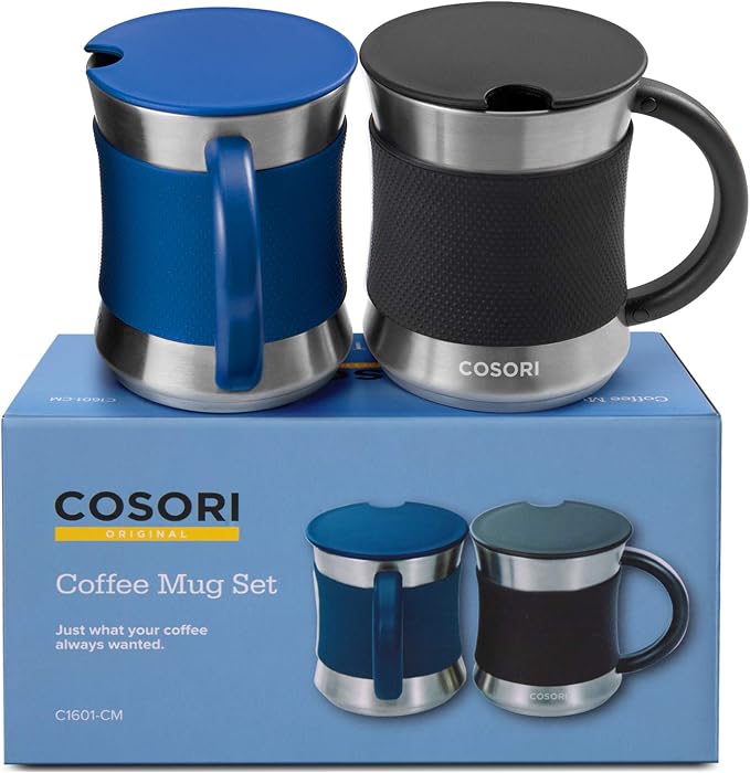 Cosori Coffee Mug with Lids Set of 2, Stainless Steel Cups with Heat-resistant by Cosori