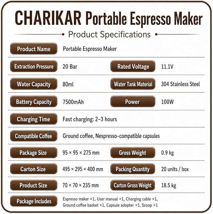 Portable Espresso Machine, Self-Heating Travel Coffee Maker, 20 Bar 7500mAh - Image 11
