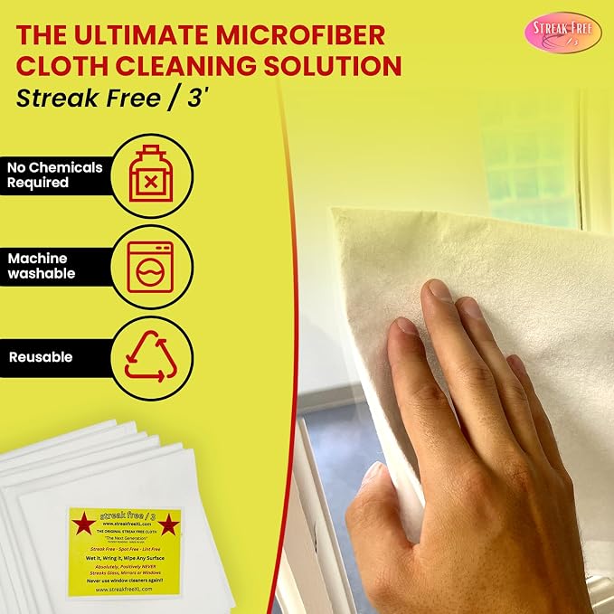 Streak Free/3 Microfiber Glass Cleaning Cloth, 6 Pack, Lint Free & Reusable - Image 6