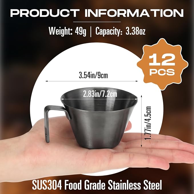 Honeydak 12 Pcs Stainless Steel Espresso Shot Cup 3.4 Oz/ 100 ml Espresso - Image 2