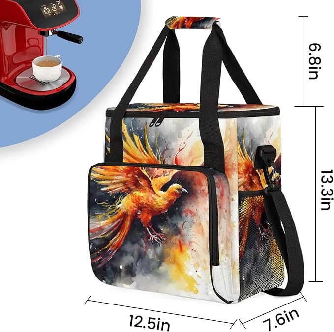 Phoenix Bird Coffee Maker Carring Bag, Large Insulated Storage Organizer Case - Image 2
