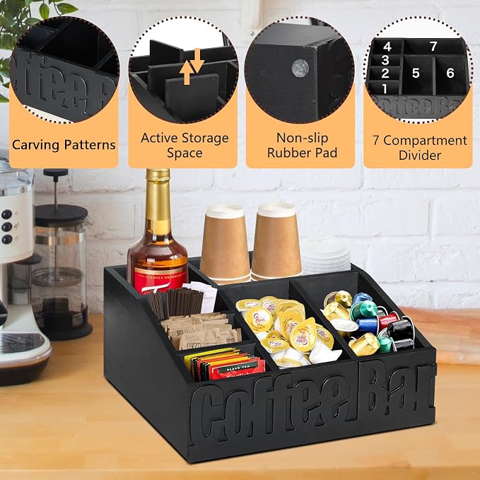 Jorkol Coffee Bar Organizer for Coffee Bar Accessories, Wood Coffee Station - Image 6