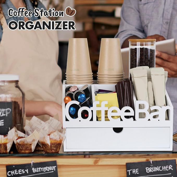 Coffee Bar Organizer Countertop, Wood Coffee Station - Image 8