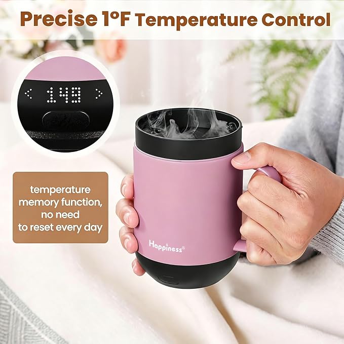 Happiness Smart Heated Coffee Mug, Rechargeable Electric Self Heating - Image 3