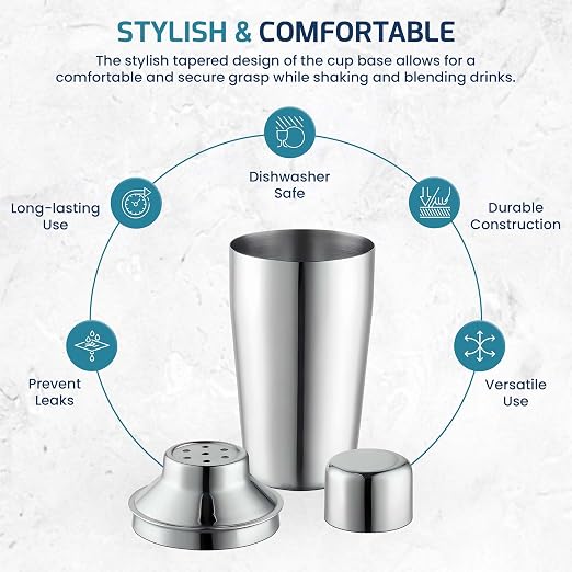 OCS Parts 3-Piece Stainless Steel Cocktail Shaker | 12-Ounce | Makes Perfect - Image 6