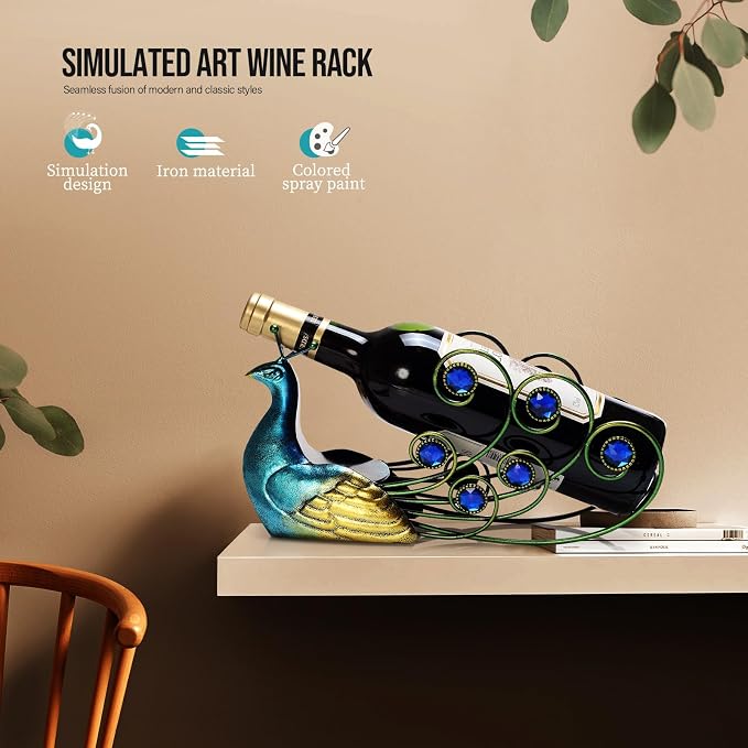 Peacock Wine Bottle Holder Single Bottle Display Stand Freestanding Wine Rack - Image 5