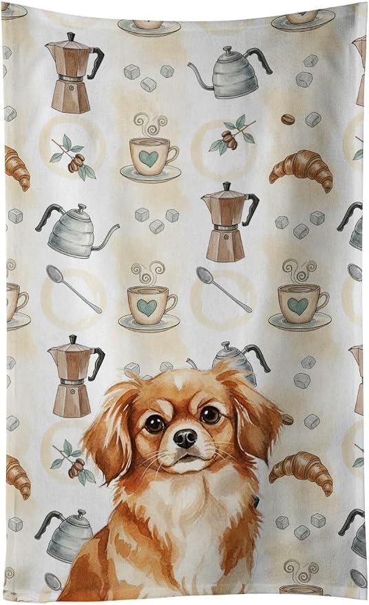 Caroline's Treasures Red Tibetan Spaniel Coffee Bar Kitchen Towel Velour Plush by CarolinesTreasures