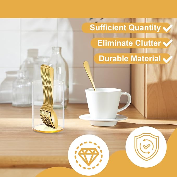 12 Pcs Gold Coffee Spoons with Holder 4.92 Inch Demitasse Espresso Spoons Mini - Image 5