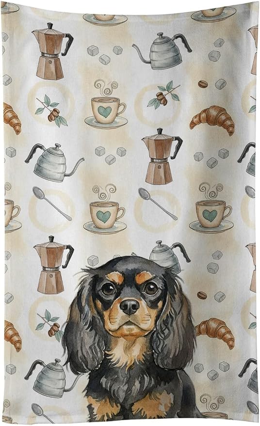 Caroline's Treasures Black and Tan English Toy Spaniel Coffee Bar Kitchen Towel by CarolinesTreasures