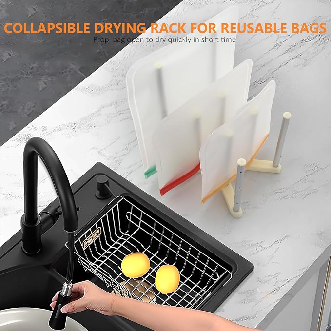 KORRTFID Reusable Storage Bag Drying Rack, Retractable Metal Bottle Drying Rack - Image 5