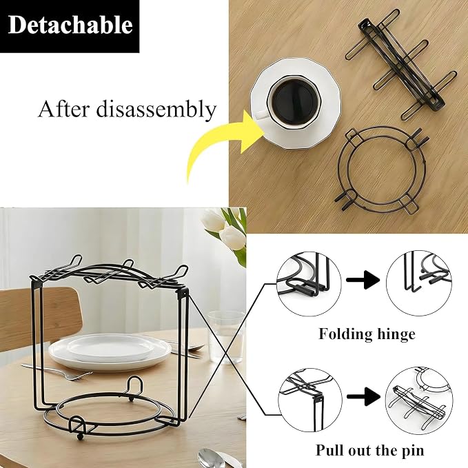 YOLIFE Tea Cup Holder for Countertop, Metal Cup and Saucer Display Stand - Image 4